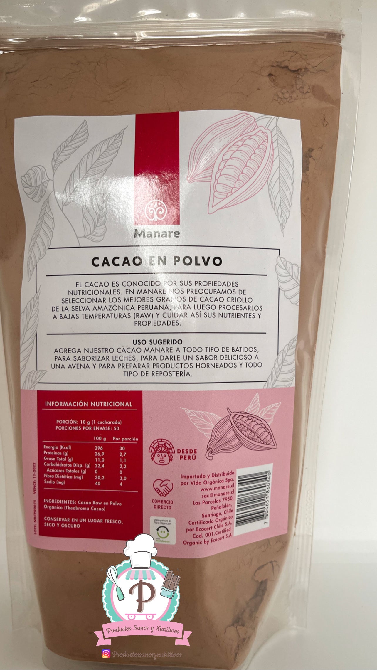 Cacao en polvo orgánico  “Manare” 500 gr