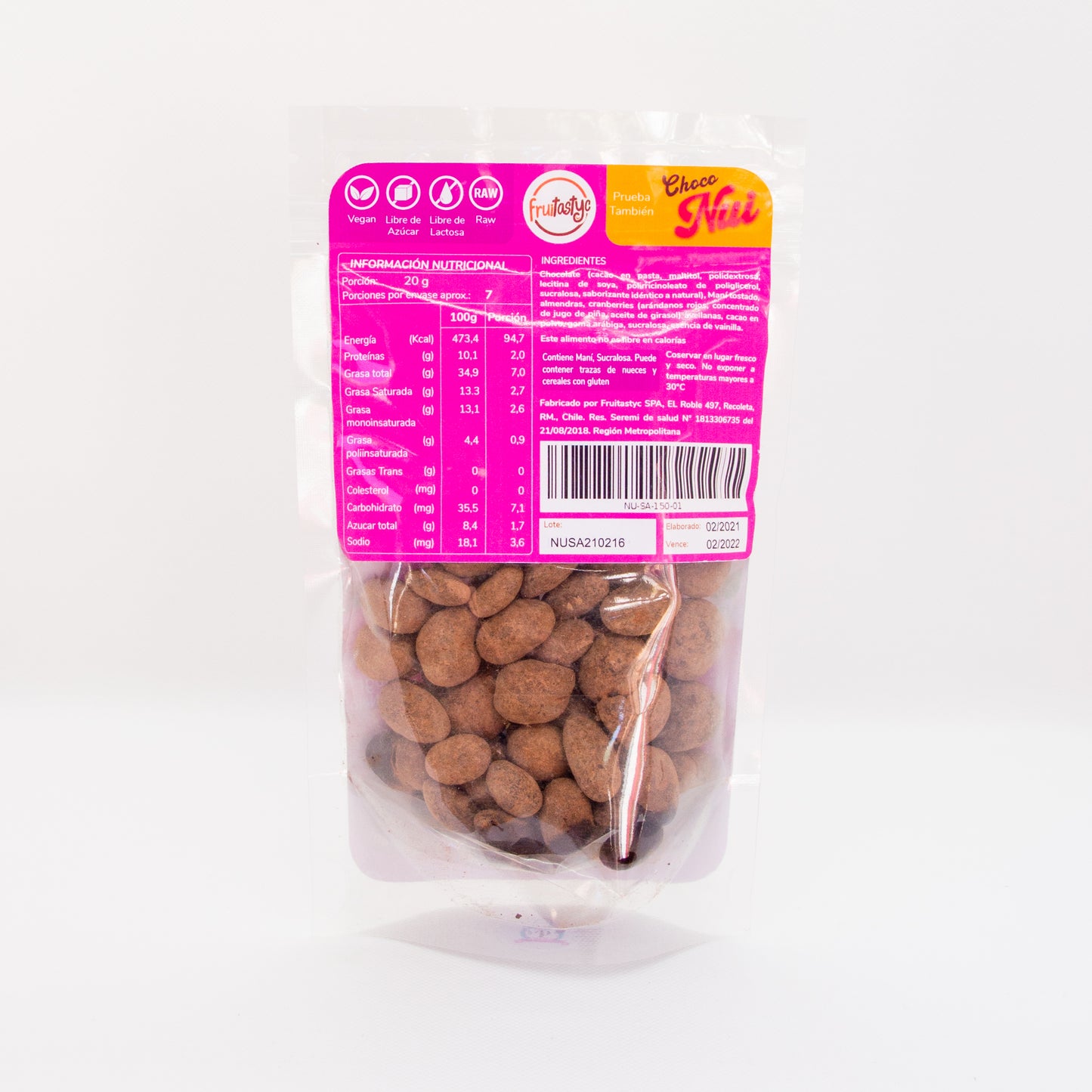 Choco nui fruitos secos cubiertos de chocolate - 150gr