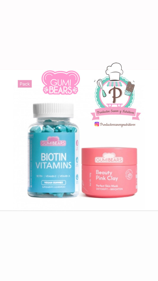 Kit Vitamina Biotin + Exfoliante Beauty Pink Clay - Gumi Bears